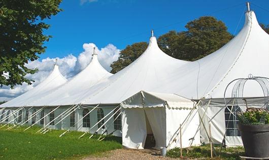 high-quality portable toilets stationed at a wedding, meeting the needs of guests throughout the outdoor reception in Elmhurst, IL